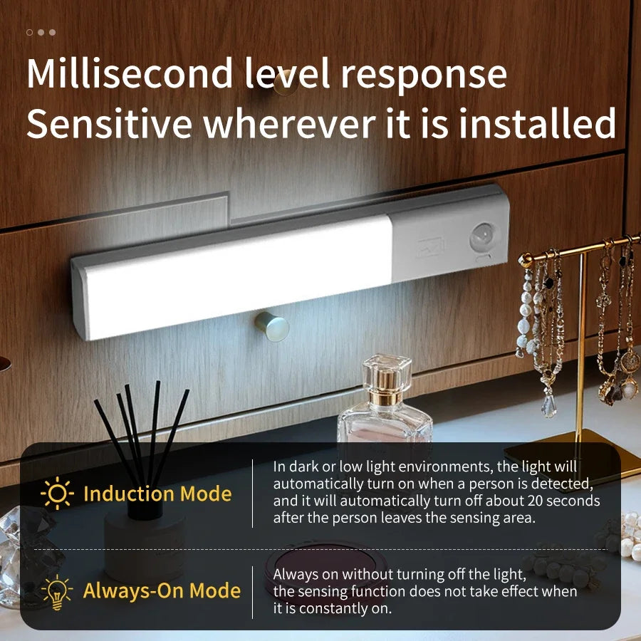 Automatic Human Body Sensor LED Bar Lights Rechargeable Cabinet