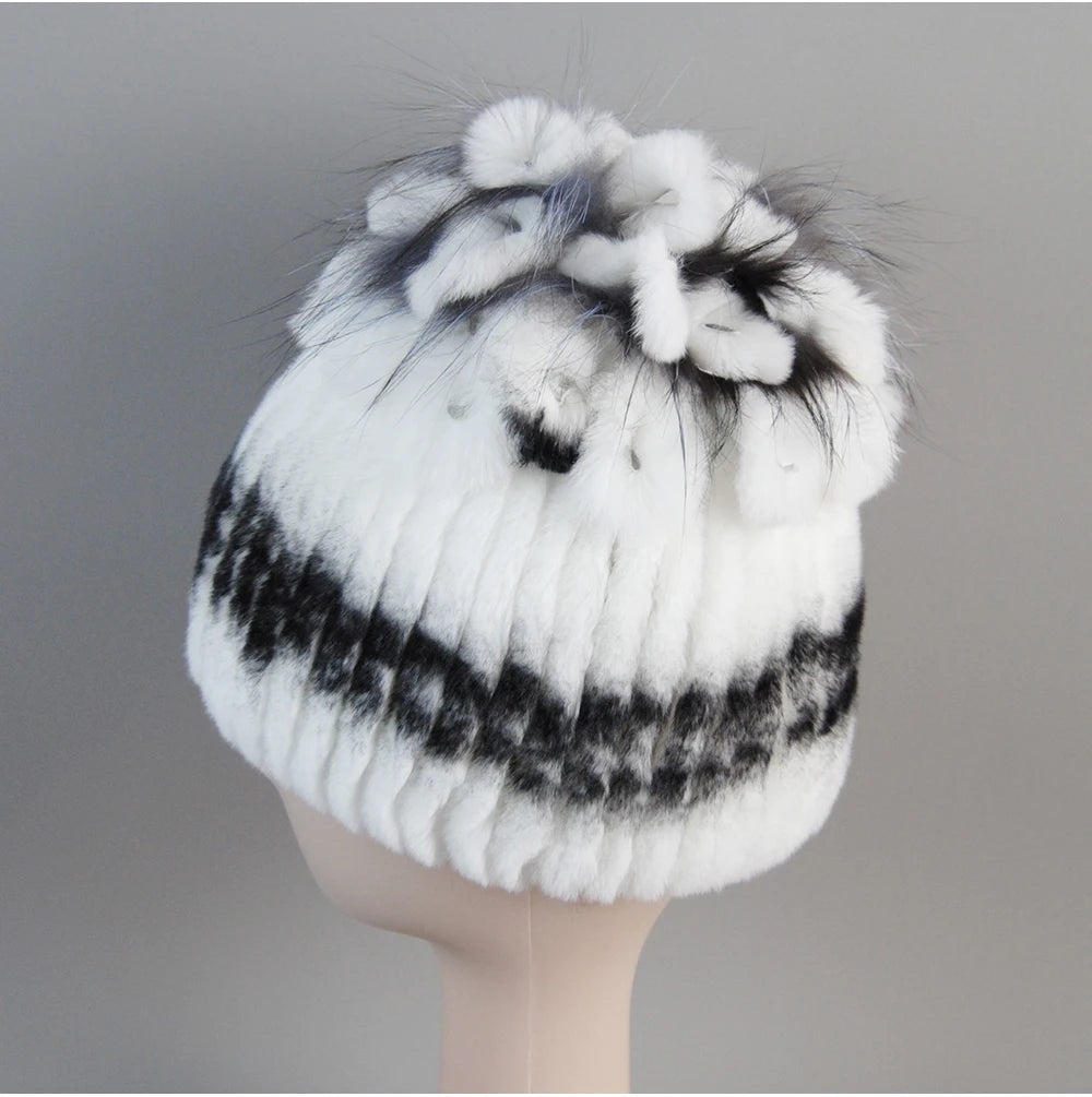 Fur Hats for Women Winter Real Rex Rabbit Hat Fox Fur Knit Female