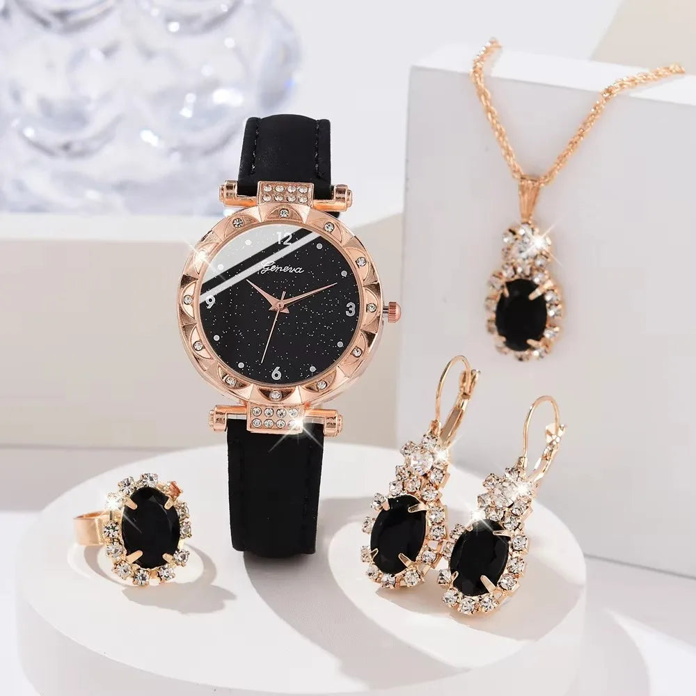 Womens Watches 5Pcs Set Luxury Rhinestone Women Fashion