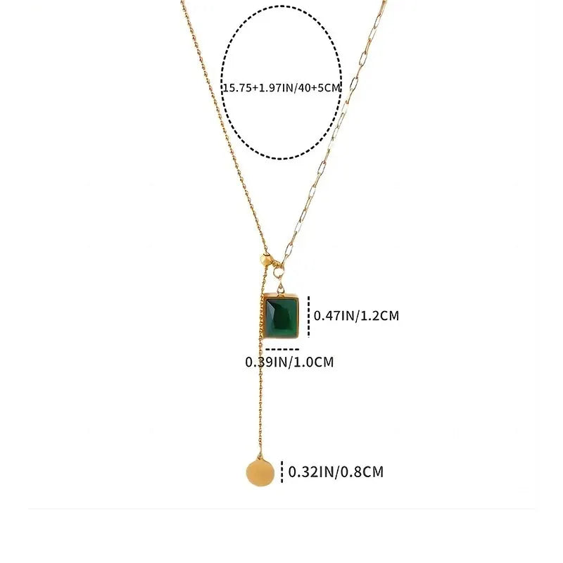 Stainless Steel Green Zirconia Pendant Necklaces For Women