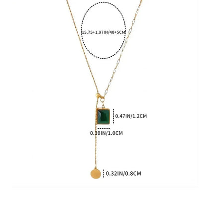 Stainless Steel Green Zirconia Pendant Necklaces For Women
