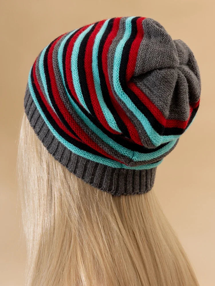 Winter Striped Knitted Beanie Hat – Warm &amp; Stylish Casual Cap