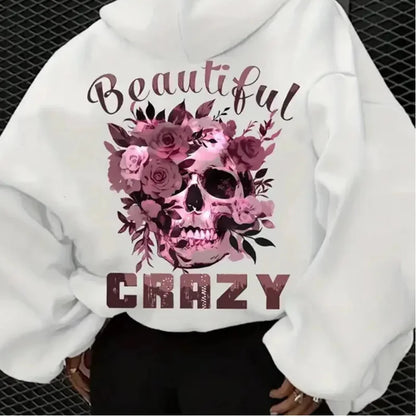 Women's autumn and winter casual hoodie with skull and floral