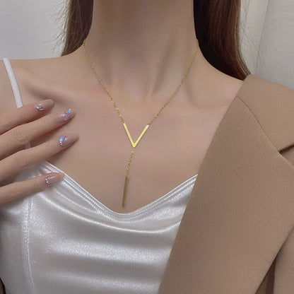Simple V-shaped Long Sexy Clavicle Necklace Gold Color Long