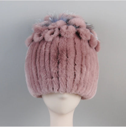 Fur Hats for Women Winter Real Rex Rabbit Hat Fox Fur Knit Female