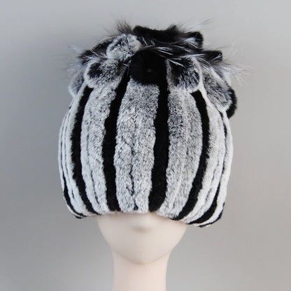 Fur Hats for Women Winter Real Rex Rabbit Hat Fox Fur Knit Female