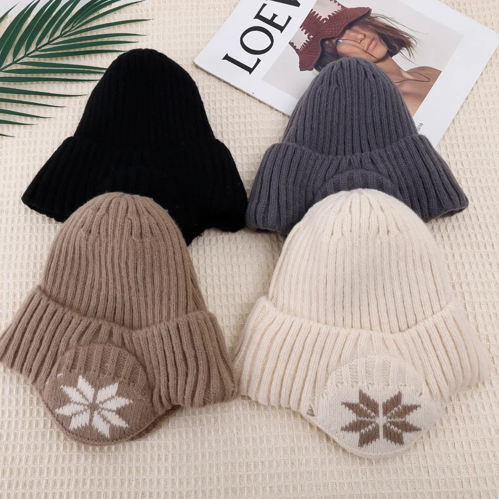New Outdoor Women Men Winter Knitted Hat Plush Warm Peaked