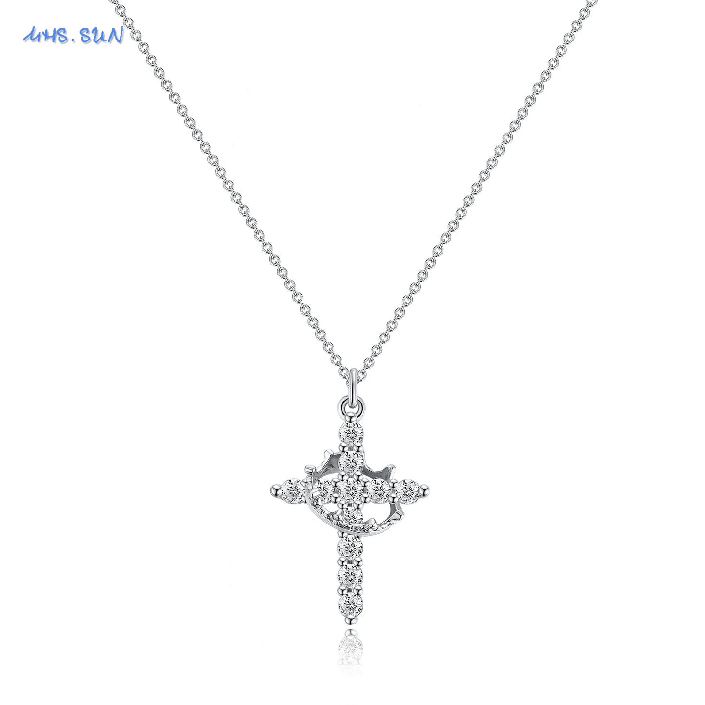 Cubic Zircon Rotatable Crown Cross Pendant Necklaces