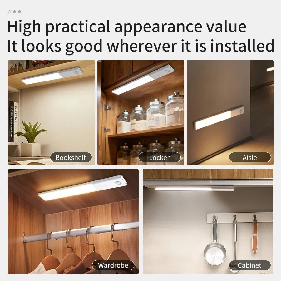 Automatic Human Body Sensor LED Bar Lights Rechargeable Cabinet