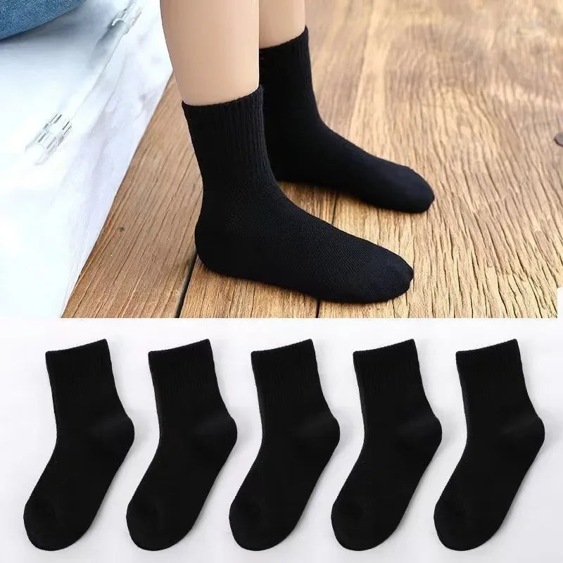 Pure Colour Soft Breathable Cotton Kids School Socks Girls Boys