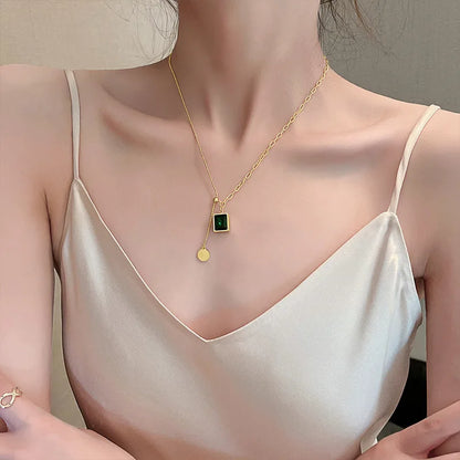 Stainless Steel Green Zirconia Pendant Necklaces For Women