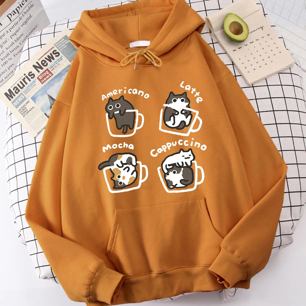 Five Little Cats Playing In The Cup Hoodies Male Street Harajuku