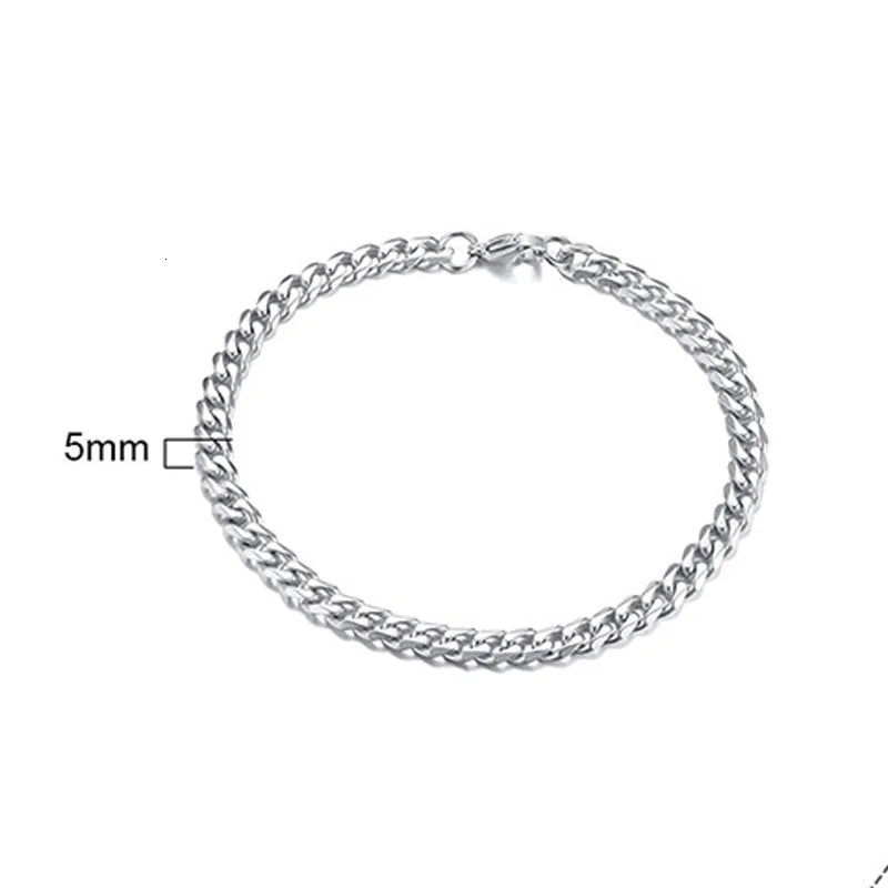 Stainless Steel Chain Bracelet Women, 3mm to 9mm Curb Cuban