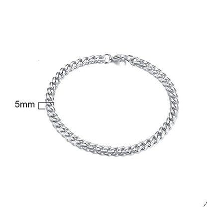 Stainless Steel Chain Bracelet Women, 3mm to 9mm Curb Cuban