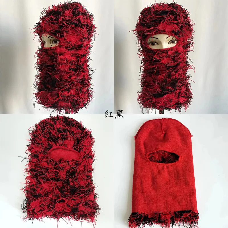 Full Face Cover Ski Mask Hat Balaclava Distressed Knitted Beanie