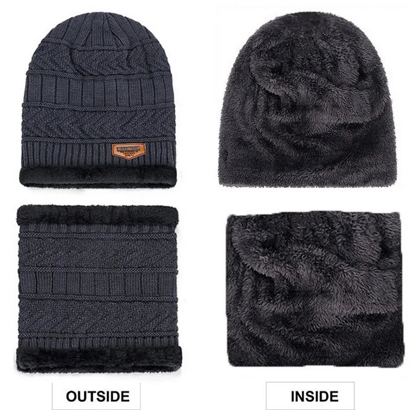 Winter Hat For Men Fleece Scarf Women Neck Leather Knitted