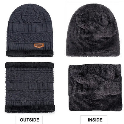 Winter Hat For Men Fleece Scarf Women Neck Leather Knitted