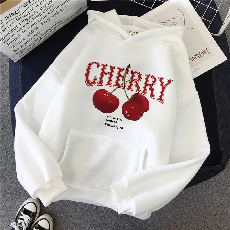 Cherry Love Long Sleeve Pocket Hoodies Funny Gothic Sweatshirt