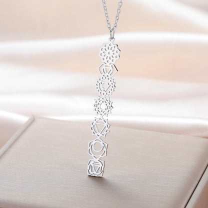 Meditation 7 Chakra Flower Necklaces for Women Stainless Steel