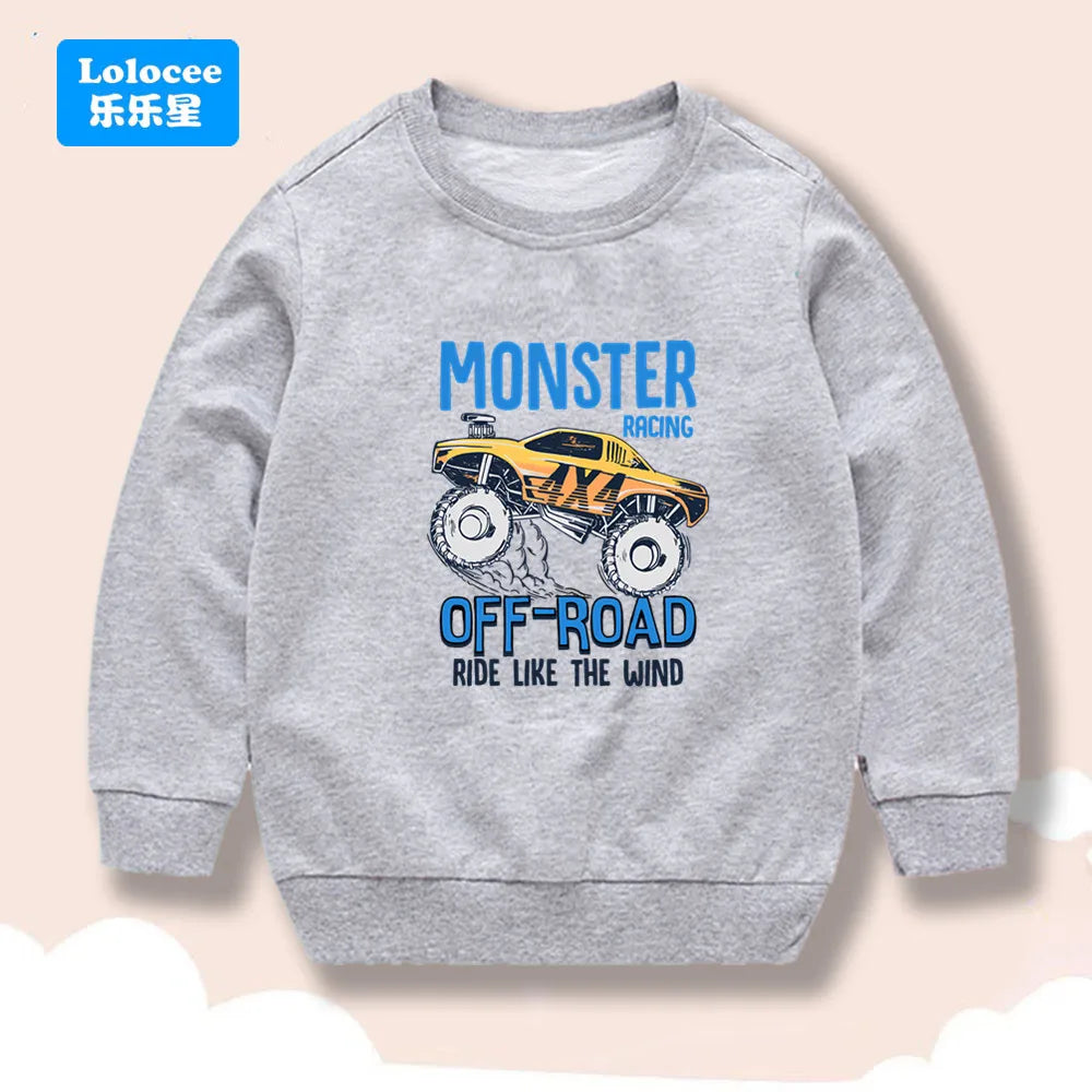 Off-Road Car Print Sweatshirts Long-sleeved Tops Boys Child