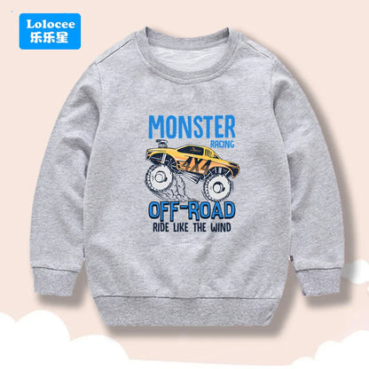 Off-Road Car Print Sweatshirts Long-sleeved Tops Boys Child