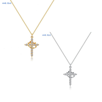 Cubic Zircon Rotatable Crown Cross Pendant Necklaces