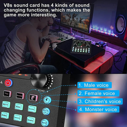 V8S Live Sound Card Podcast Equipment Bundle,with Microphone
