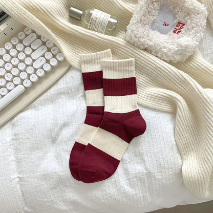 Women's Cherry Color Trendy Striped Autumn and Winter