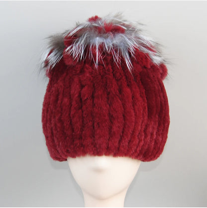 Fur Hats for Women Winter Real Rex Rabbit Hat Fox Fur Knit Female