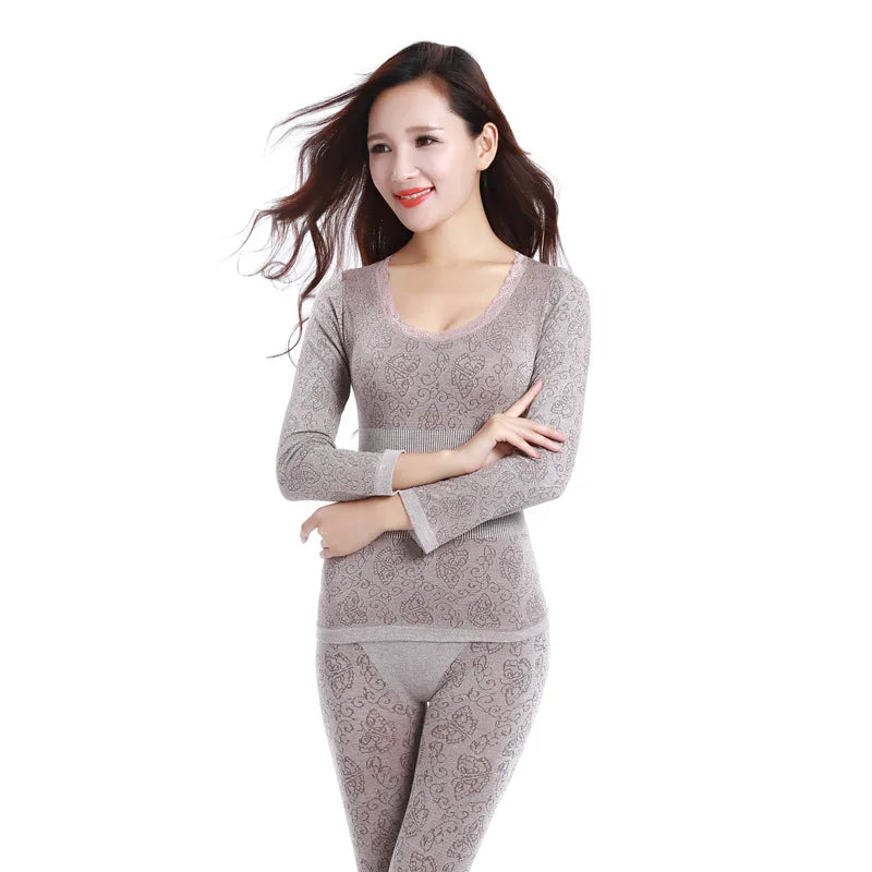 Thermal Underwear Sexy Ladies Clothes Warm Winter Print