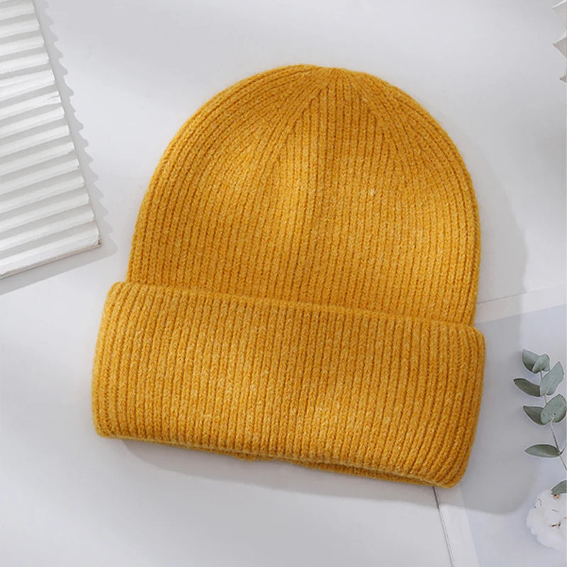 Winter Hats Woman Soft Knit Beanie Warm Rabbit Fur Hat Solid