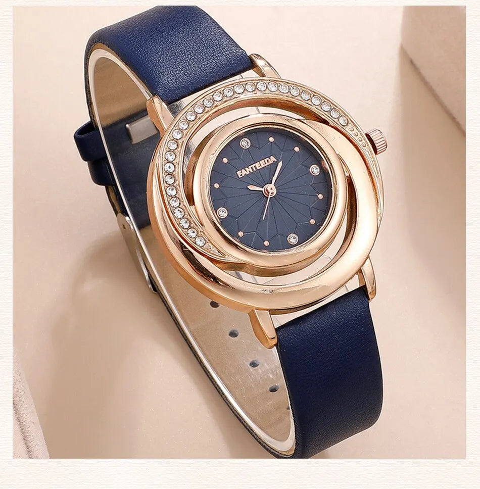 Luxury Watch Women Ring Necklace Earring Rhinestone Fashion