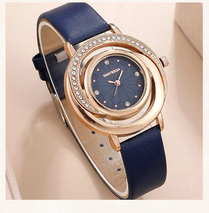 Luxury Watch Women Ring Necklace Earring Rhinestone Fashion