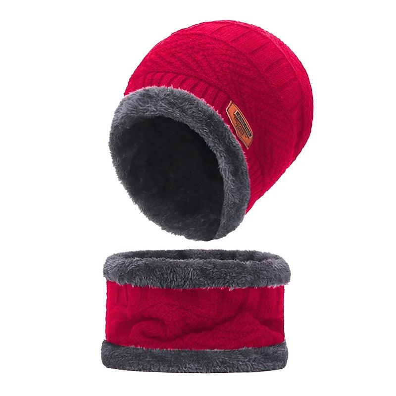 Winter Hat For Men Fleece Scarf Women Neck Leather Knitted