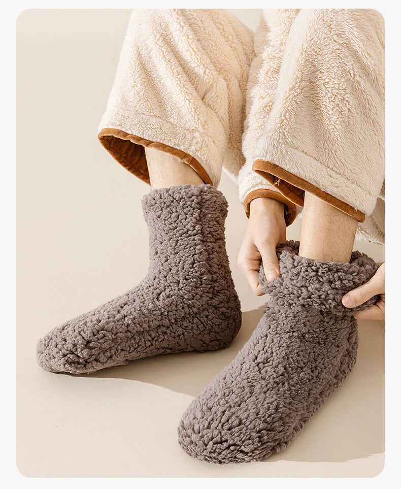 Men's Thickened Plush Floor Socks Solid Color Warm Comfortable