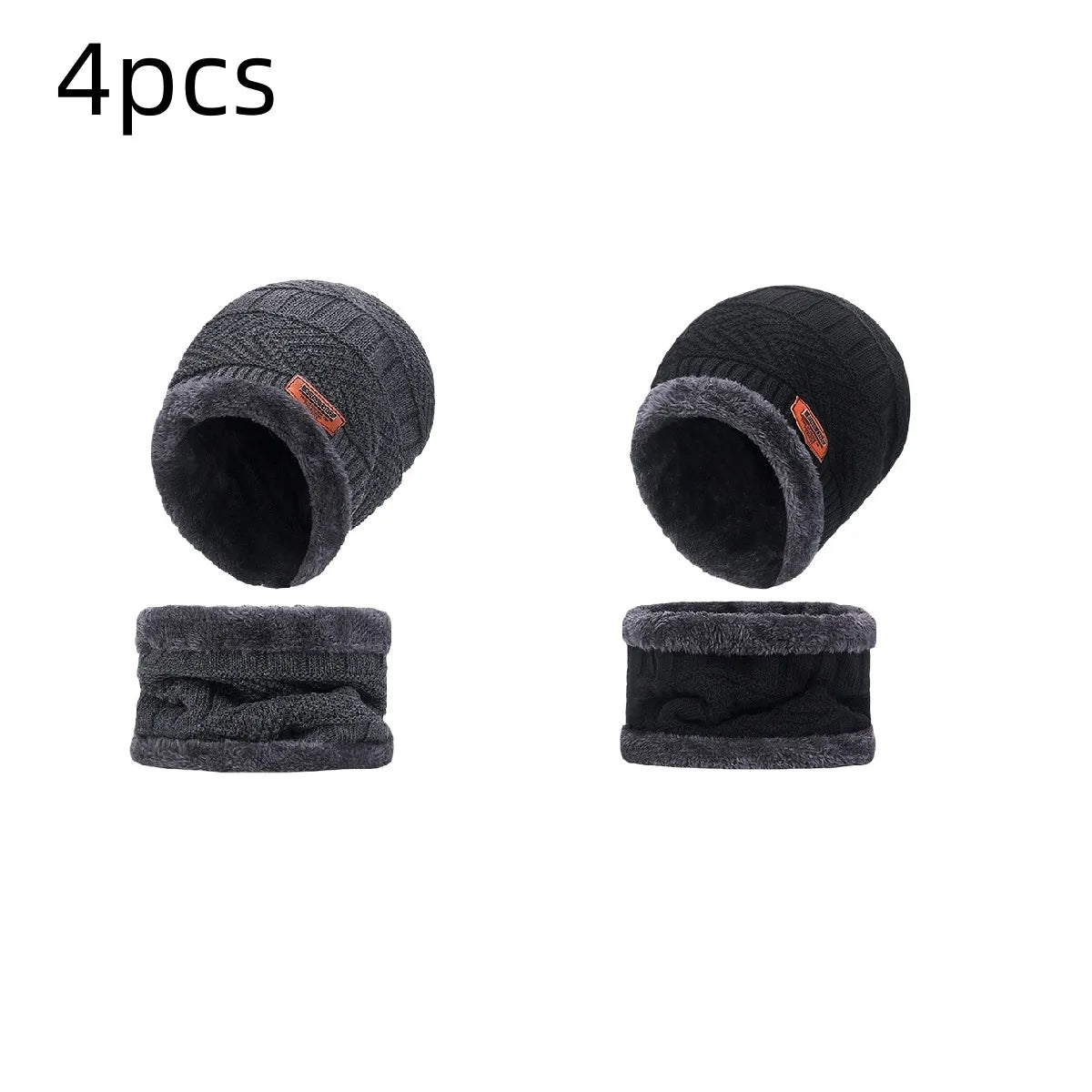Winter Hat For Men Fleece Scarf Women Neck Leather Knitted