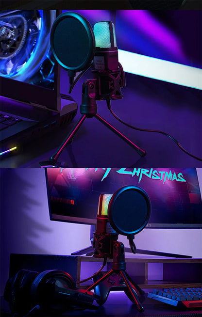 USB Microphone RGB Microfone Condensador Wire Gaming