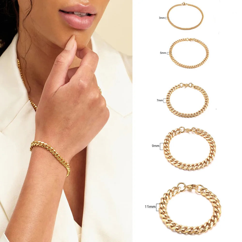 Stainless Steel Chain Bracelet Women, 3mm to 9mm Curb Cuban