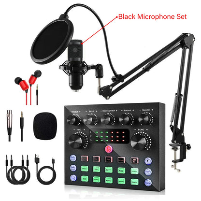 V8S Live Sound Card Podcast Equipment Bundle,with Microphone