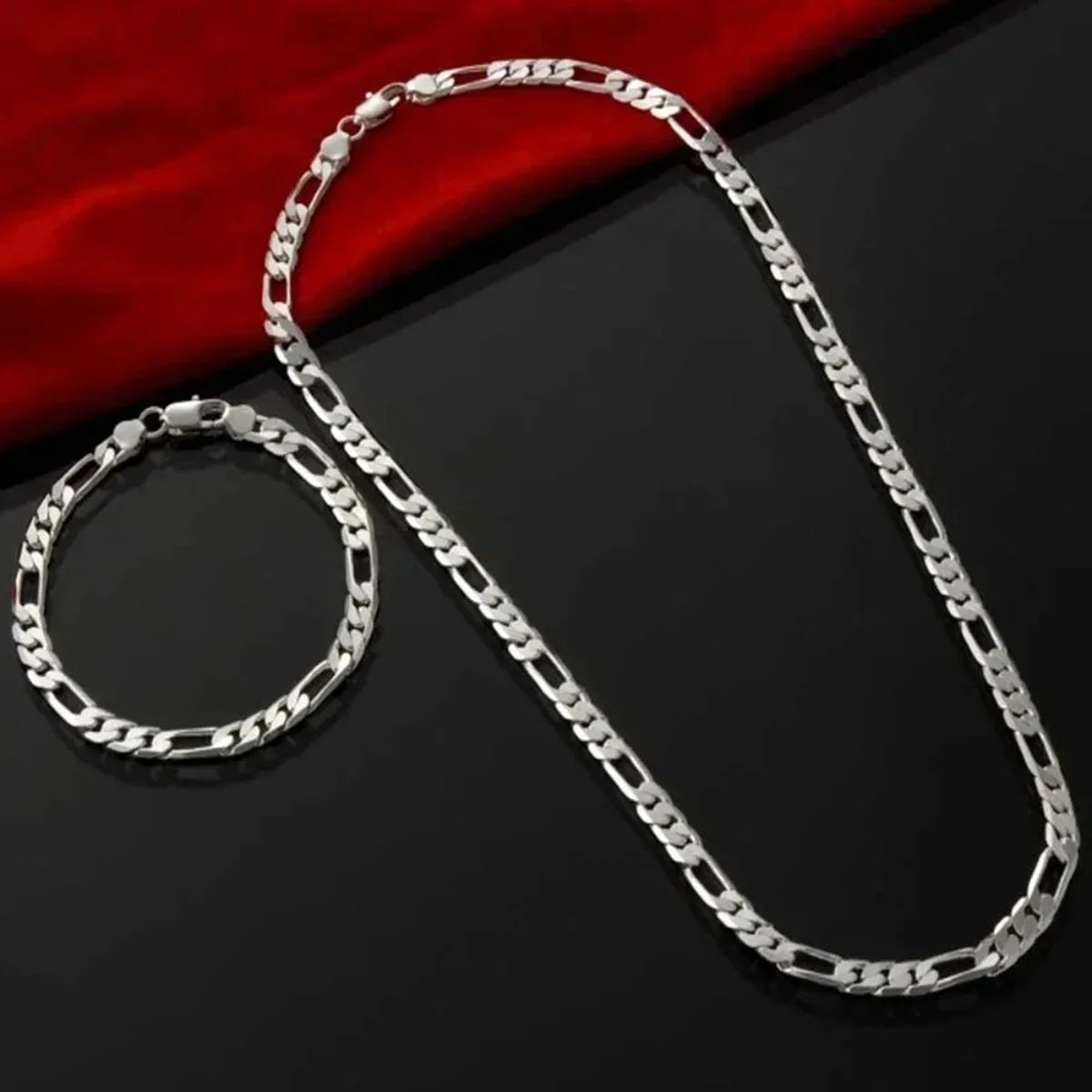 Silver-plated 4MM Chain Bracelet 18-24 Inches Man Figaro Necklace