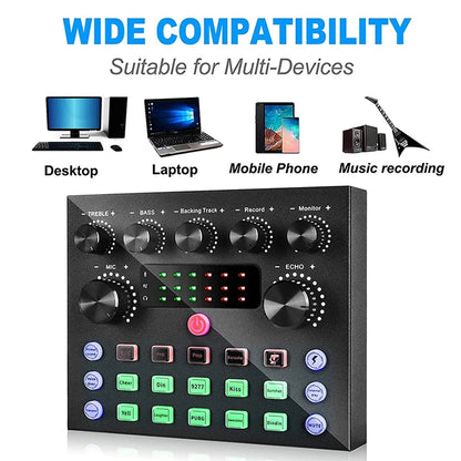 V8S Live Sound Card Podcast Equipment Bundle,with Microphone