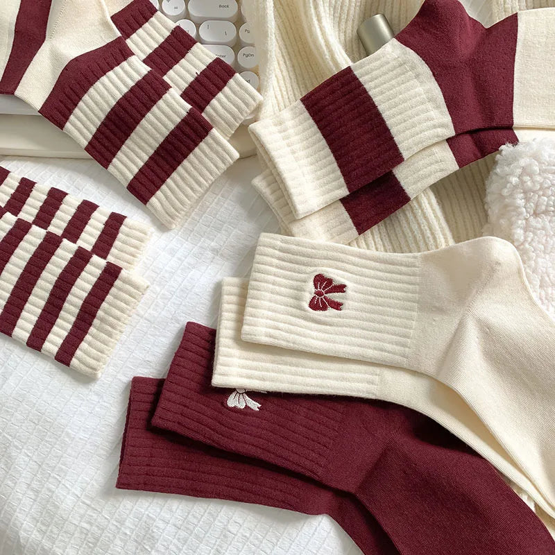 Women's Cherry Color Trendy Striped Autumn and Winter