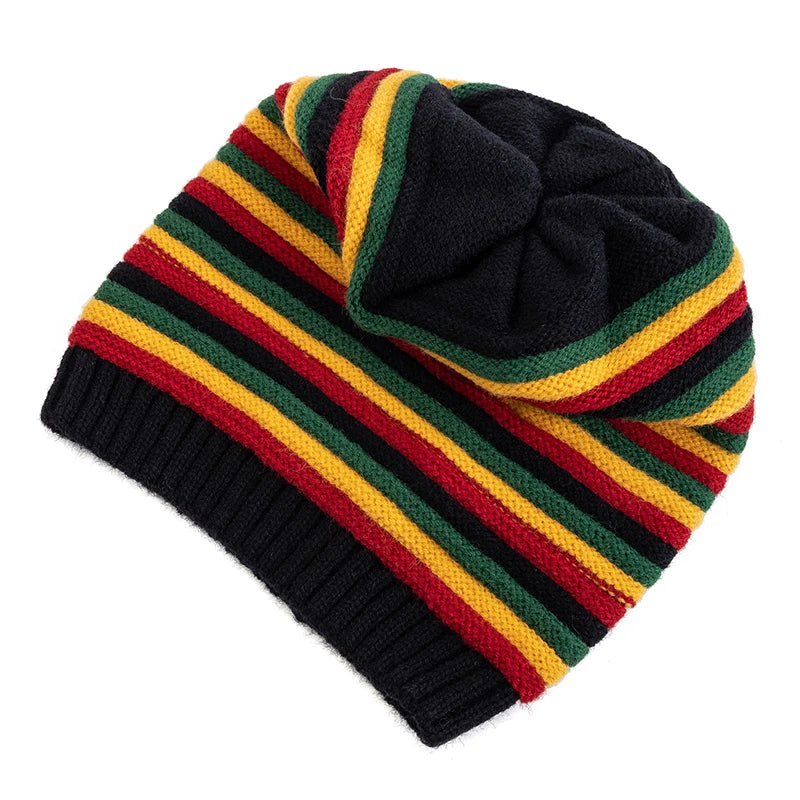 Winter Striped Knitted Beanie Hat – Warm &amp; Stylish Casual Cap