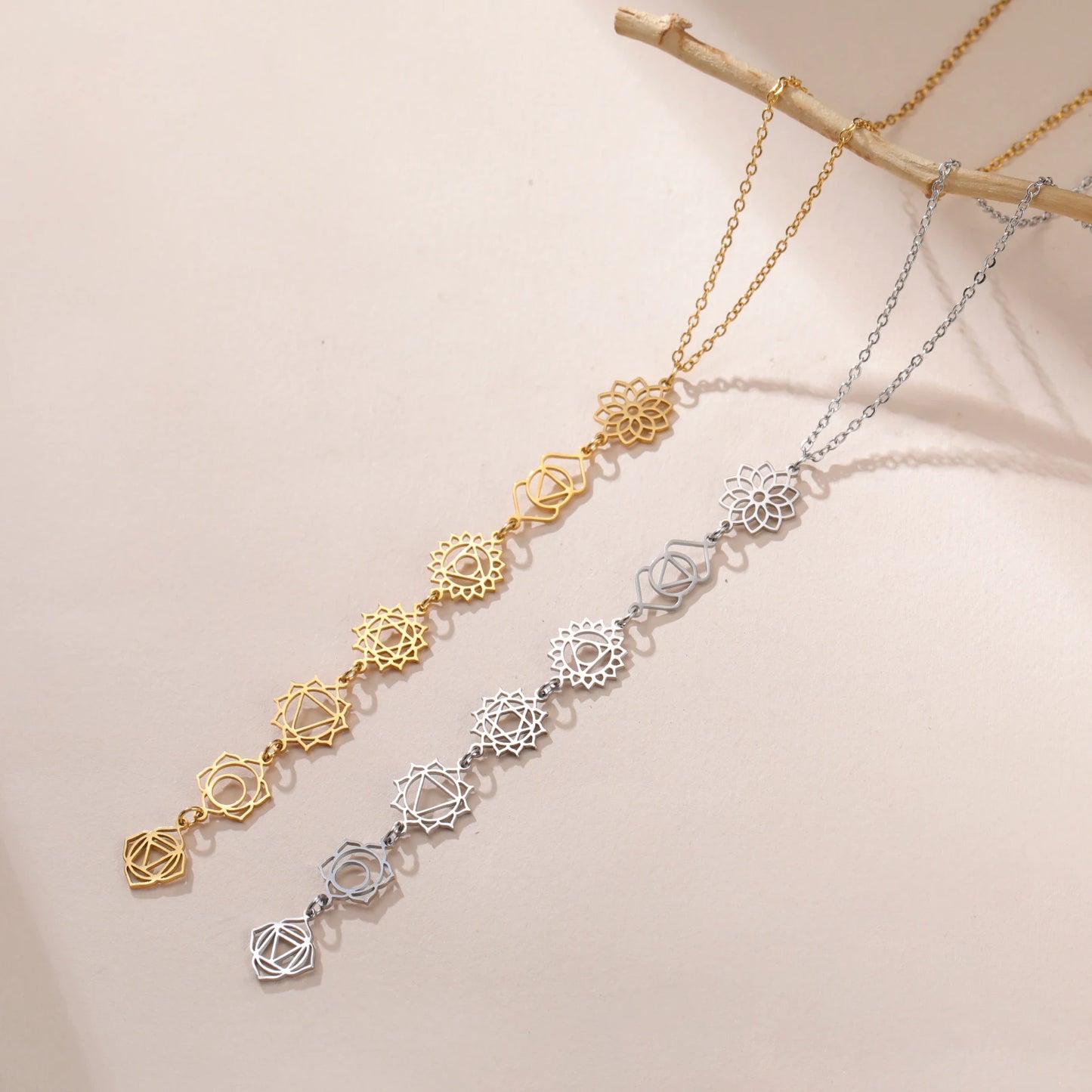 Meditation 7 Chakra Flower Necklaces for Women Stainless Steel