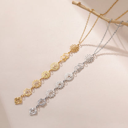 Meditation 7 Chakra Flower Necklaces for Women Stainless Steel