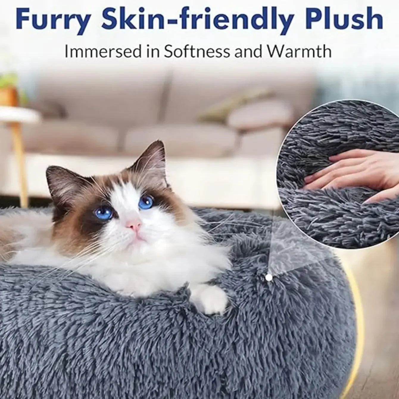 Round Pet Bed for Large Dog Bed Super Soft Cat Bed Long Plush