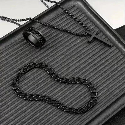 Men Fashion Personality Simple Black Stainless Steel Non Fading