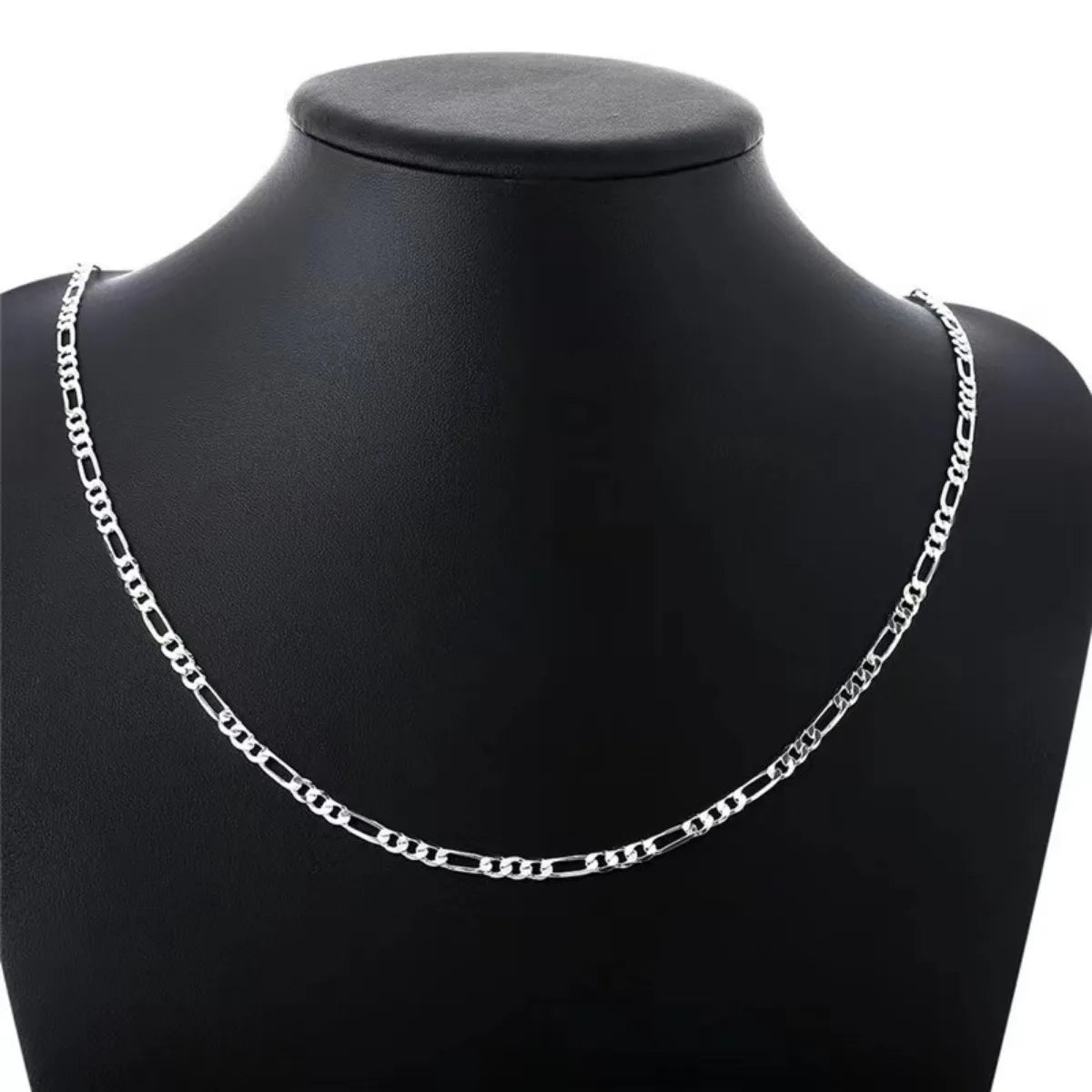 Silver-plated 4MM Chain Bracelet 18-24 Inches Man Figaro Necklace