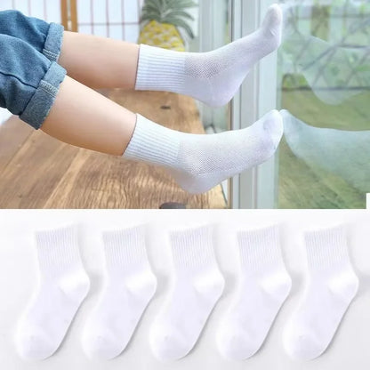 Pure Colour Soft Breathable Cotton Kids School Socks Girls Boys