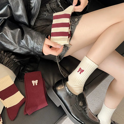 Women's Cherry Color Trendy Striped Autumn and Winter